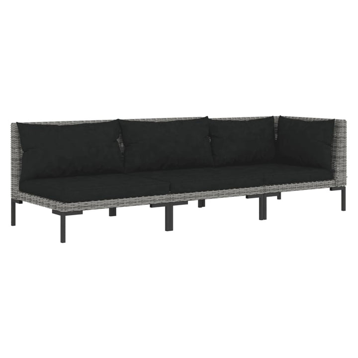 Set Mobilier Grădină 3 Piese, Gri Închis, Poliratan Semi-Rotund