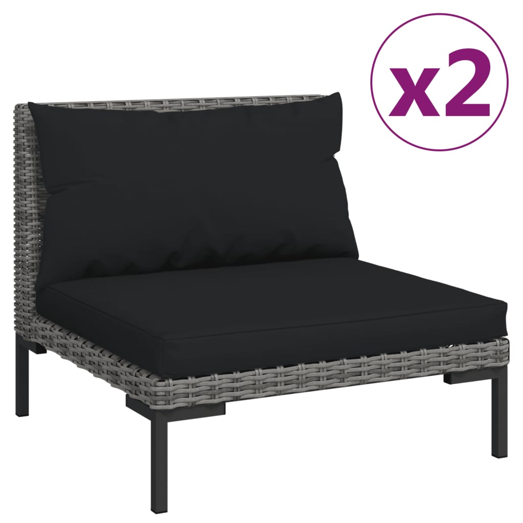 Set Mobilier Grădină 3 Piese, Gri Închis, Poliratan Semi-Rotund