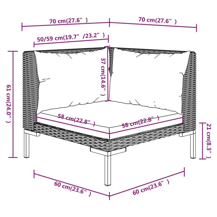 Set Mobilier Grădină 3 Piese, Gri Închis, Poliratan Semi-Rotund
