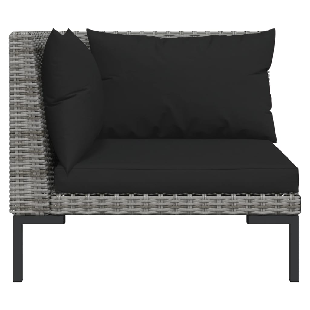 Set Mobilier Grădină 3 Piese, Gri Închis, Poliratan Semi-Rotund