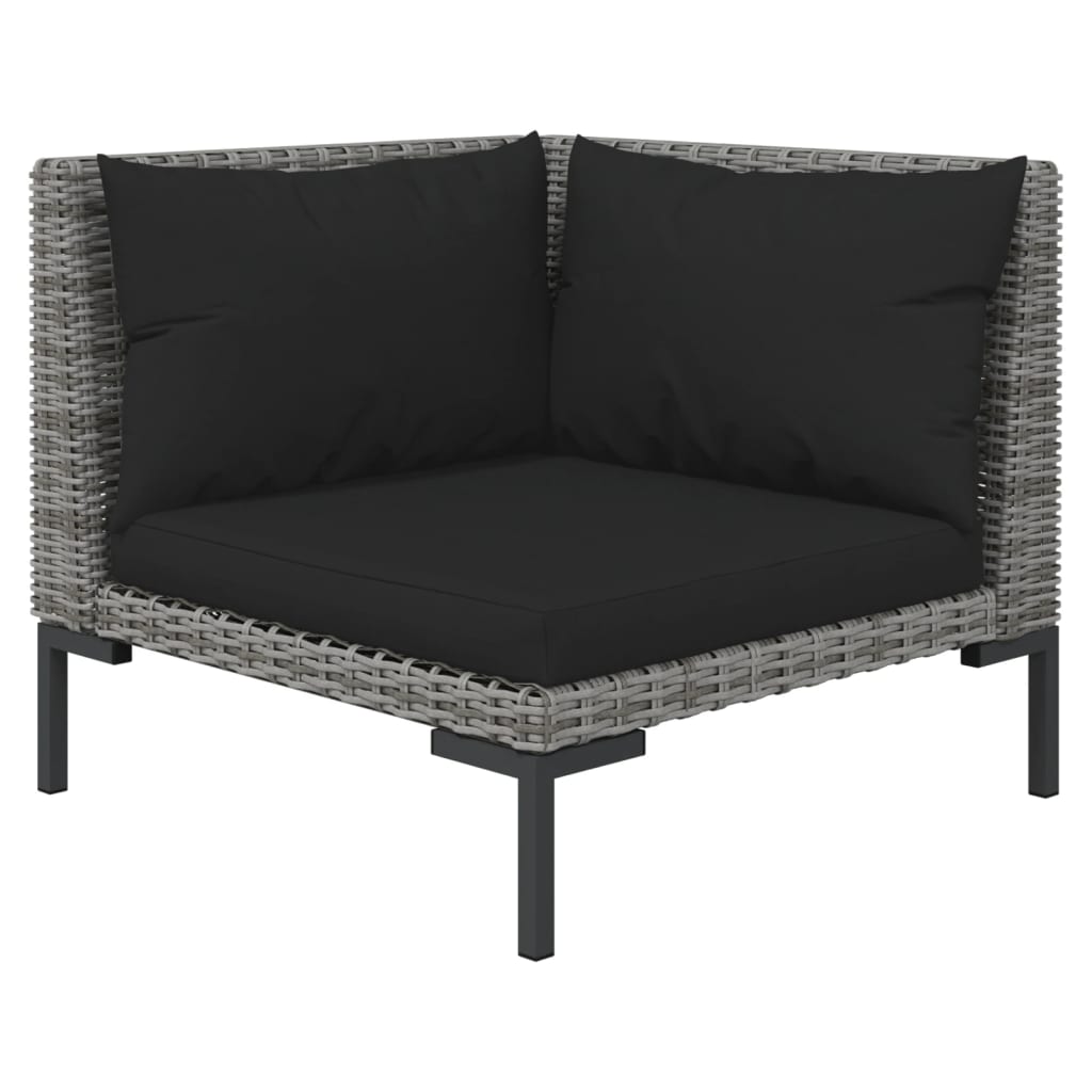 Set Mobilier Grădină 3 Piese, Gri Închis, Poliratan Semi-Rotund