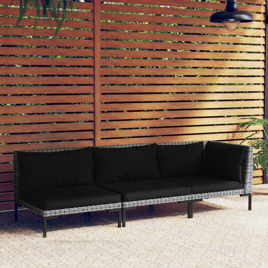 Set Mobilier Grădină 3 Piese, Gri Închis, Poliratan Semi-Rotund
