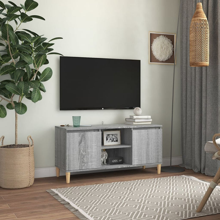 Comodă Tv, Picioare Lemn Masiv, Stejar Fumuriu, 103,5X35X50 Cm