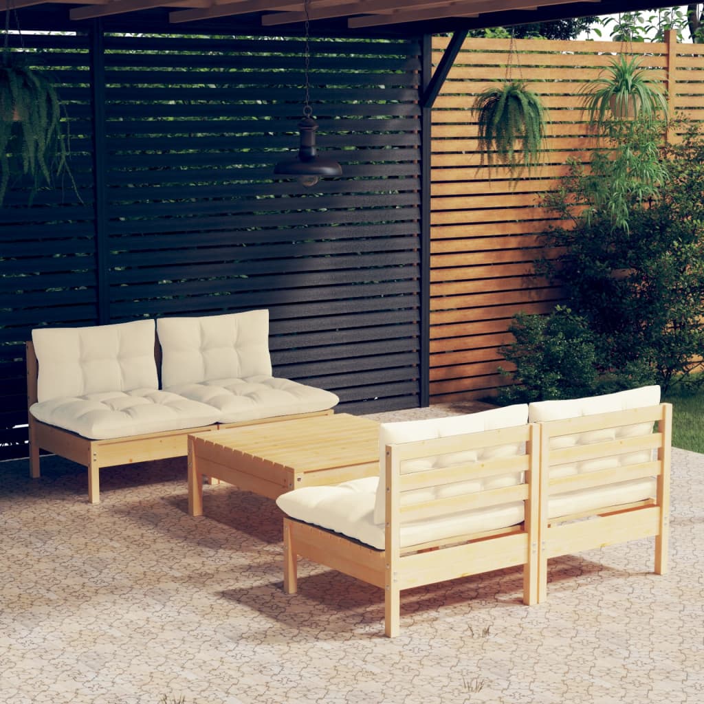Set Mobilier Grădină Cu Perne Gri, 5 Piese, Lemn Masiv De Pin