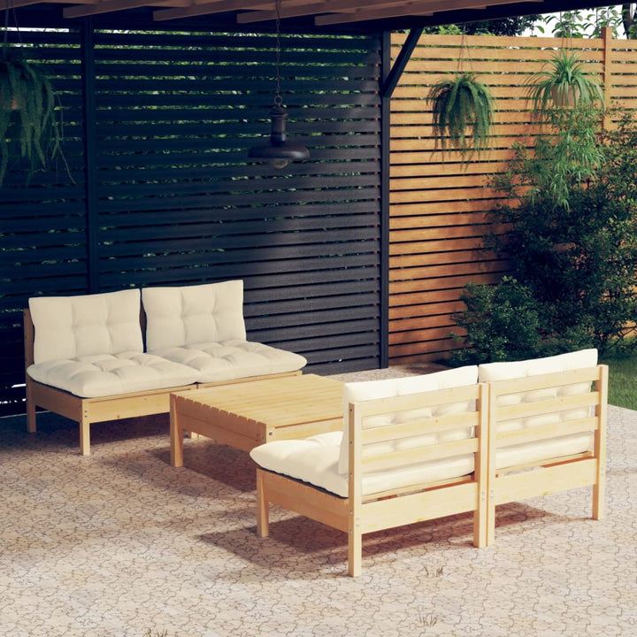 Set Mobilier Grădină Cu Perne Gri, 5 Piese, Lemn Masiv De Pin