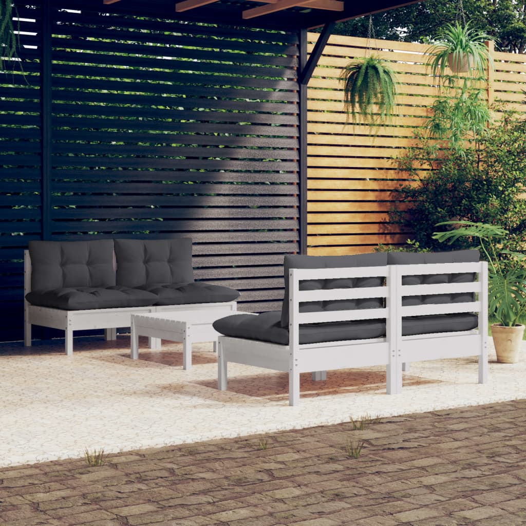 Set Mobilier Grădină Cu Perne Gri, 5 Piese, Lemn Masiv De Pin