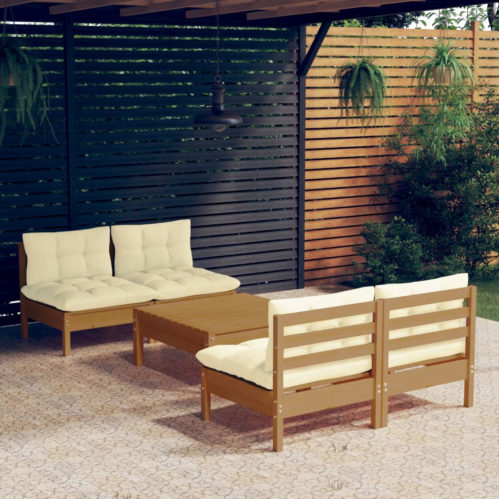 Set Mobilier Grădină Cu Perne Gri, 5 Piese, Lemn Masiv De Pin