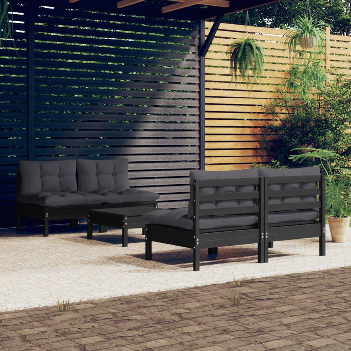 Set Mobilier Grădină Cu Perne Gri, 5 Piese, Lemn Masiv De Pin