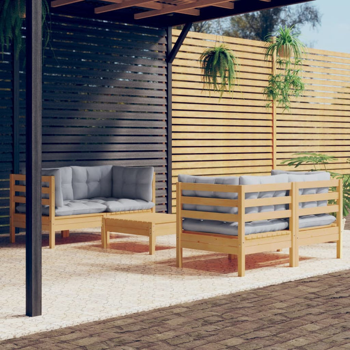 Set Mobilier Grădină Cu Perne Gri, 5 Piese, Lemn Masiv De Pin