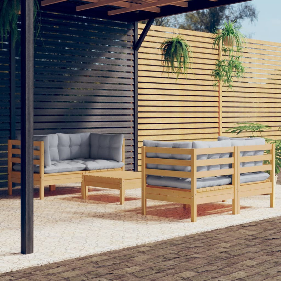 Set Mobilier Grădină Cu Perne Gri, 5 Piese, Lemn Masiv De Pin