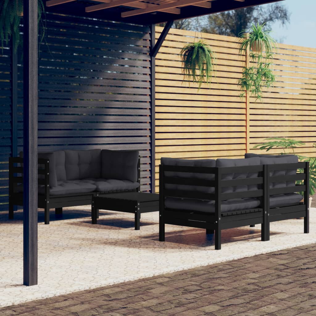 Set Mobilier Grădină Cu Perne Gri, 5 Piese, Lemn Masiv De Pin