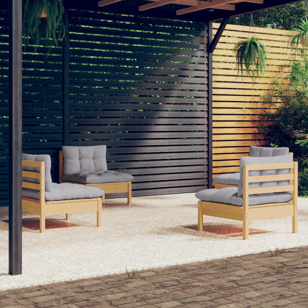 Set Mobilier Grădină Cu Perne, 4 Piese, Crem, Lemn De Pin