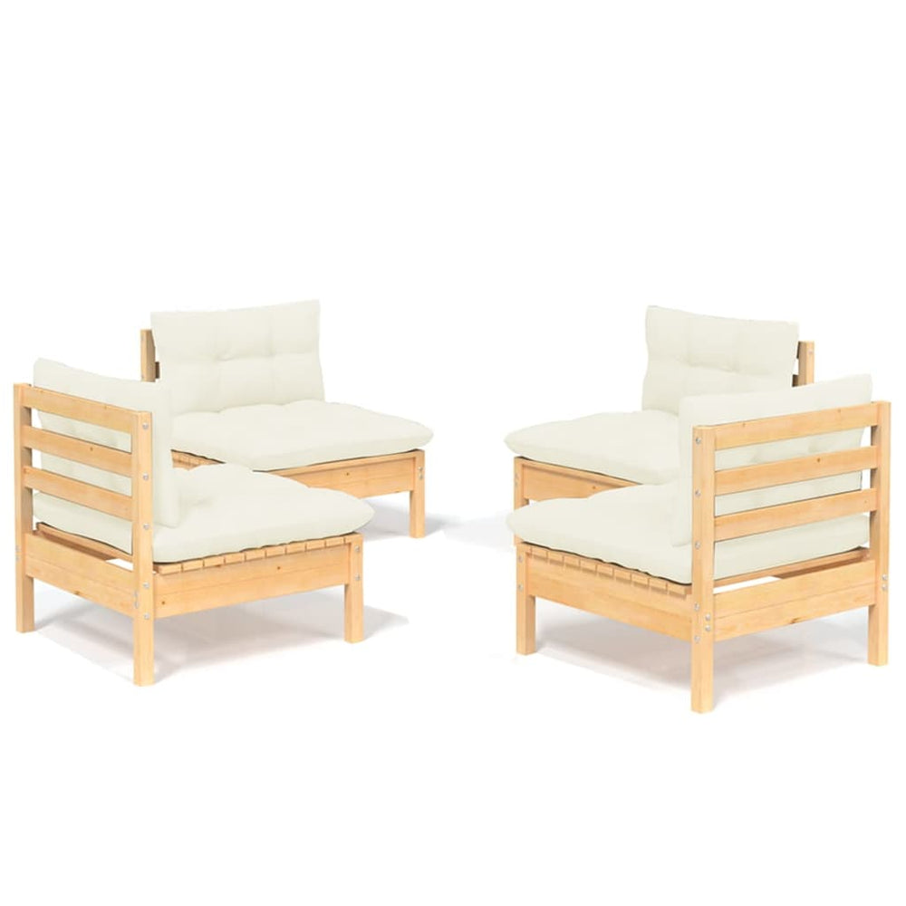 Set Mobilier Grădină Cu Perne, 4 Piese, Crem, Lemn De Pin