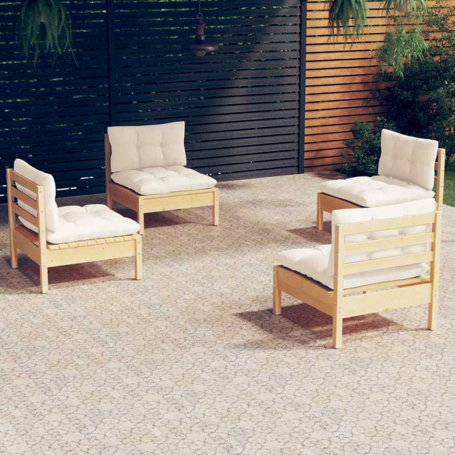 Set Mobilier Grădină Cu Perne, 4 Piese, Crem, Lemn De Pin