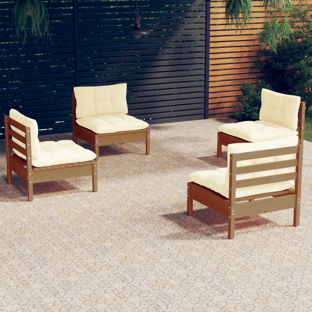 Set Mobilier Grădină Cu Perne, 4 Piese, Crem, Lemn De Pin