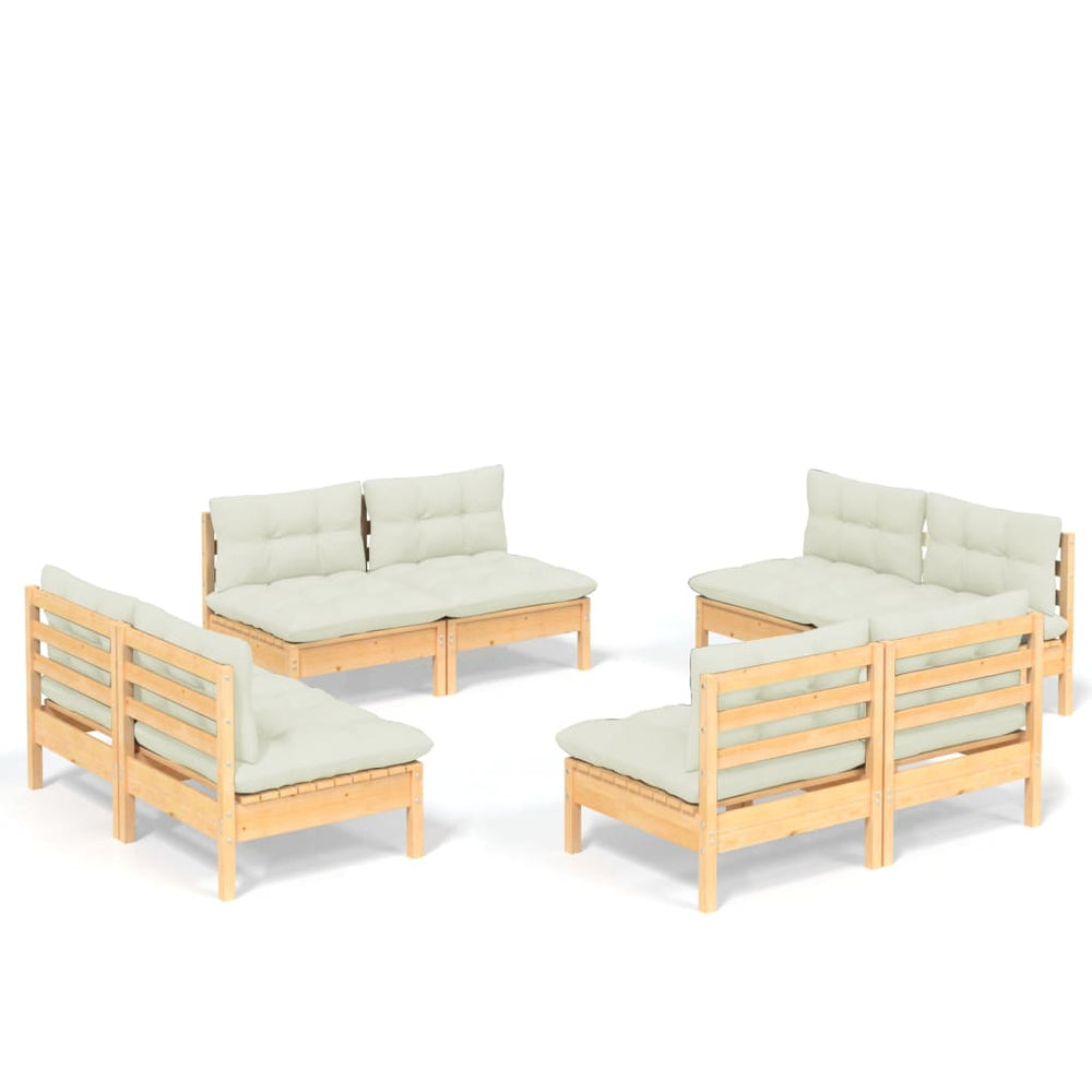 Set Mobilier Grădină Cu Perne Crem, 8 Piese, Lemn Masiv De Pin
