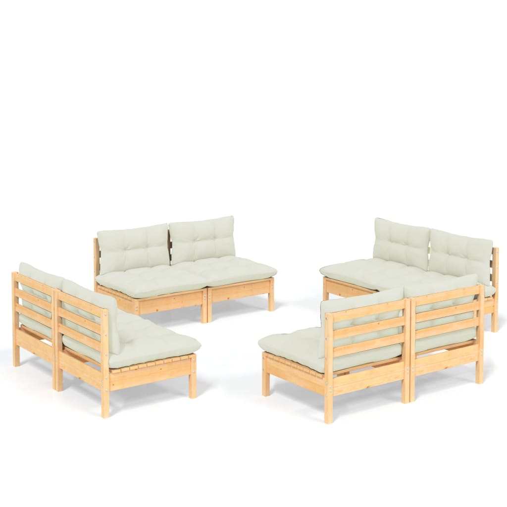 Set Mobilier Grădină Cu Perne Crem, 8 Piese, Lemn Masiv De Pin