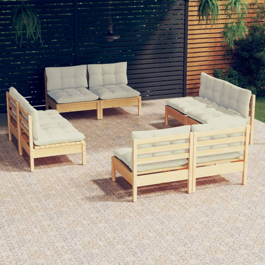 Set Mobilier Grădină Cu Perne Crem, 8 Piese, Lemn Masiv De Pin