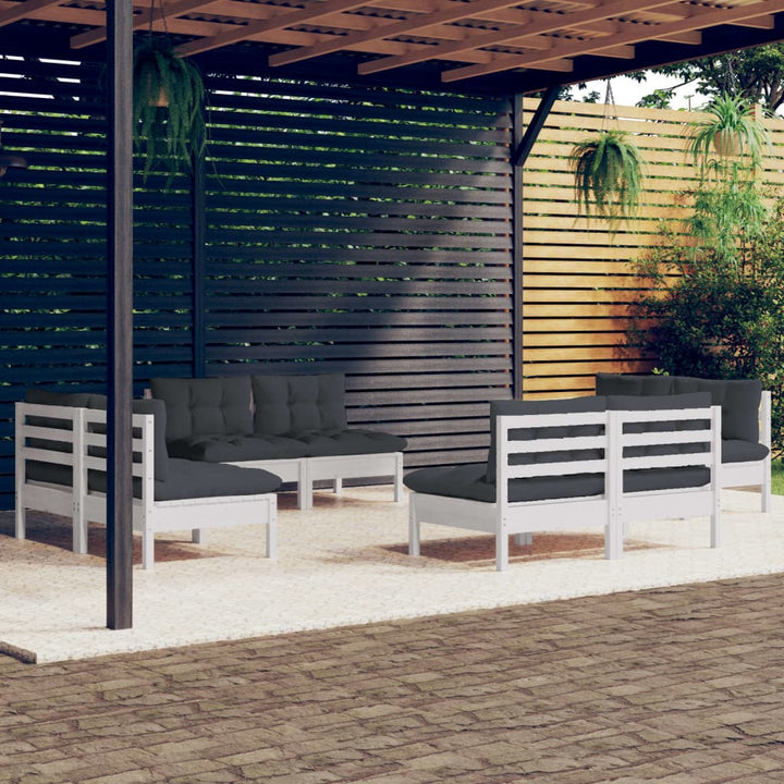 Set Mobilier Grădină Cu Perne Crem, 8 Piese, Lemn Masiv De Pin