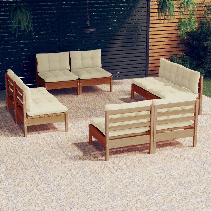 Set Mobilier Grădină Cu Perne Crem, 8 Piese, Lemn Masiv De Pin