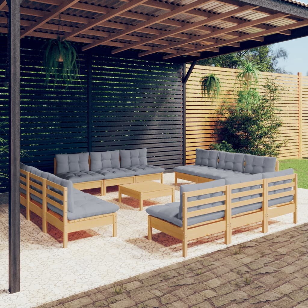 Set Mobilier De Grădină Cu Perne, 13 Piese, Antracit, Lemn Pin