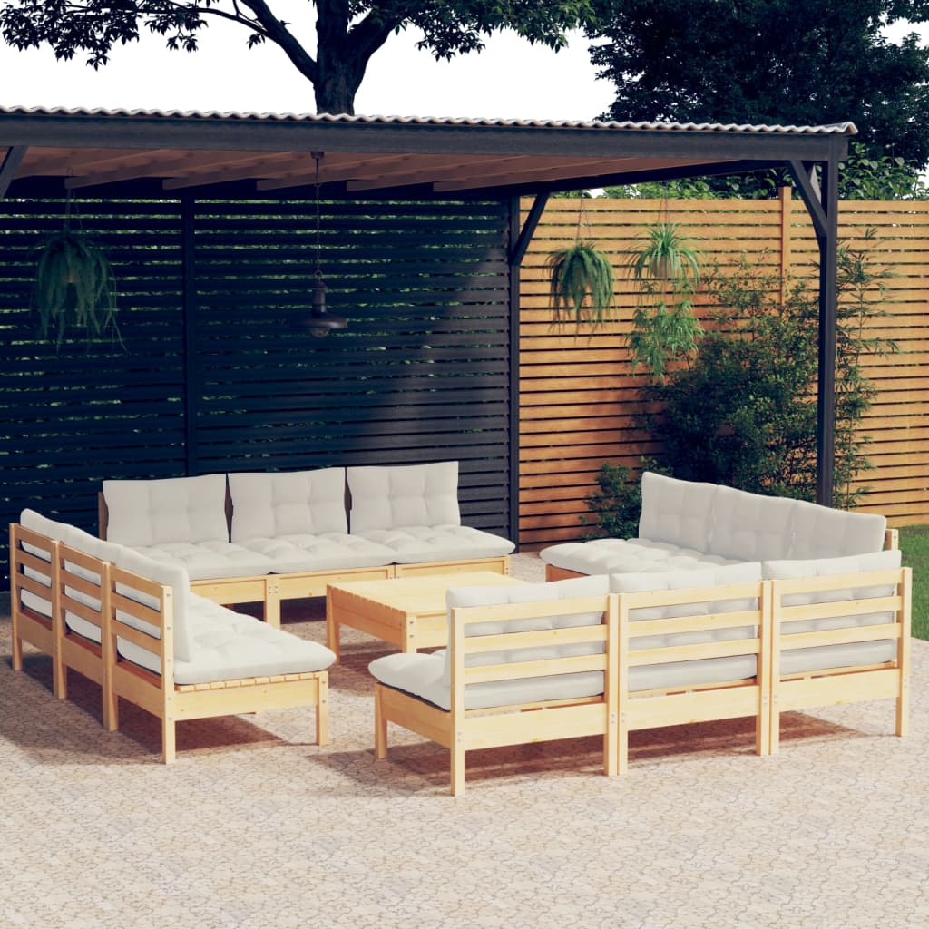 Set Mobilier De Grădină Cu Perne, 13 Piese, Antracit, Lemn Pin