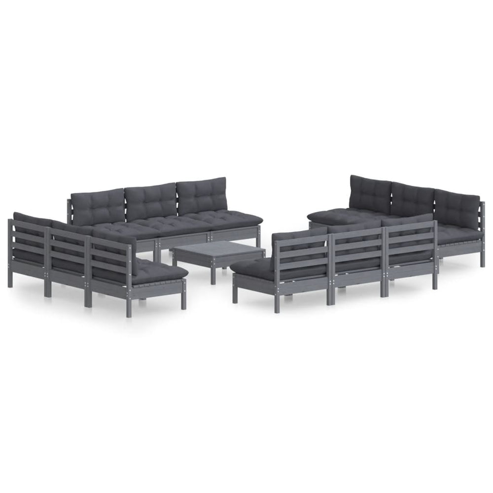 Set Mobilier De Grădină Cu Perne, 13 Piese, Antracit, Lemn Pin