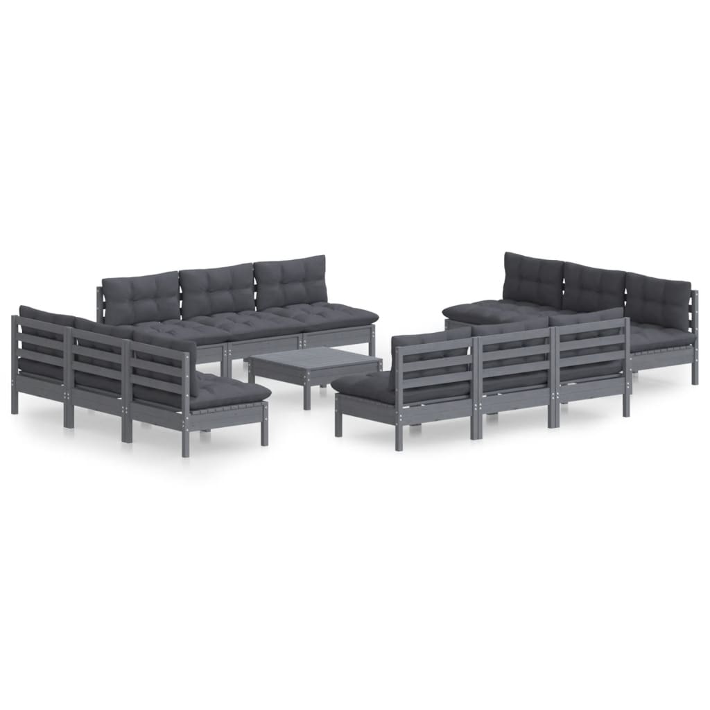Set Mobilier De Grădină Cu Perne, 13 Piese, Antracit, Lemn Pin