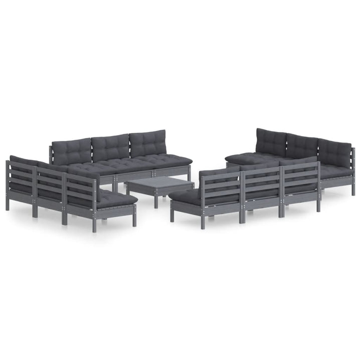 Set Mobilier De Grădină Cu Perne, 13 Piese, Antracit, Lemn Pin
