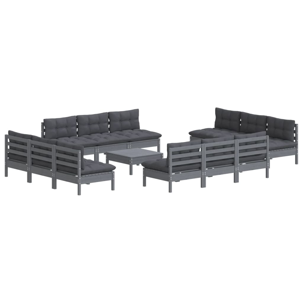 Set Mobilier De Grădină Cu Perne, 13 Piese, Antracit, Lemn Pin