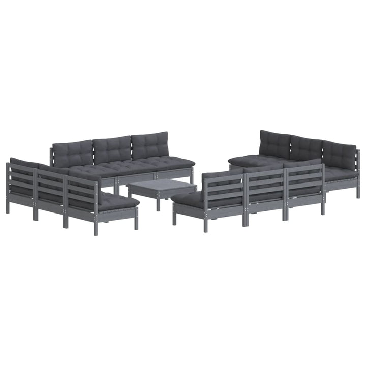 Set Mobilier De Grădină Cu Perne, 13 Piese, Antracit, Lemn Pin
