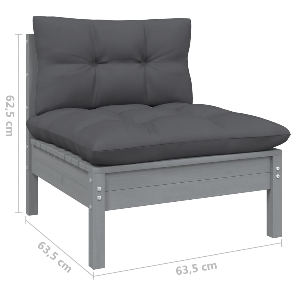 Set Mobilier De Grădină Cu Perne, 13 Piese, Antracit, Lemn Pin