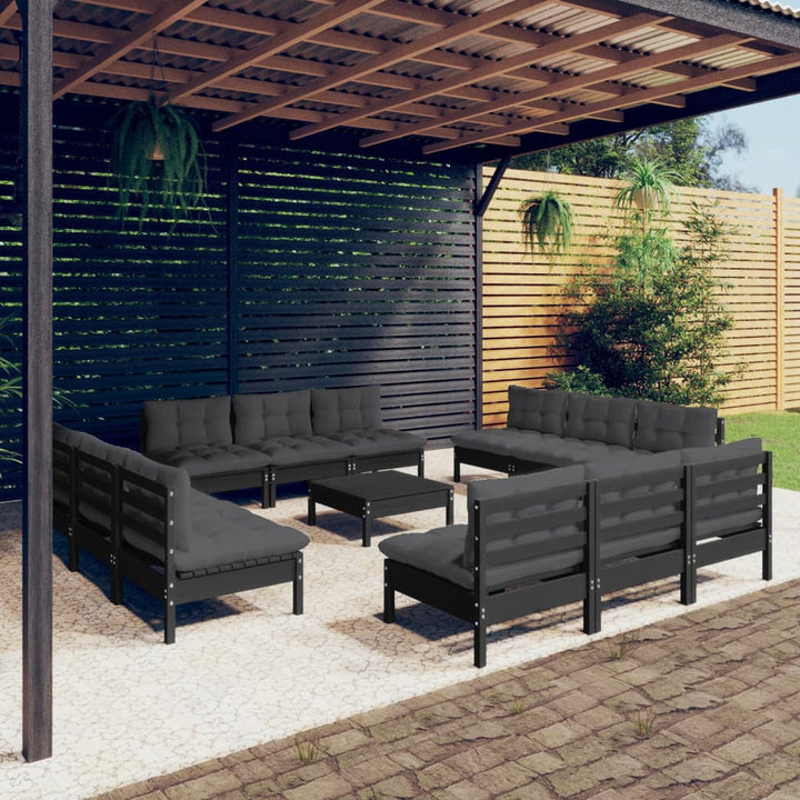 Set Mobilier De Grădină Cu Perne, 13 Piese, Antracit, Lemn Pin