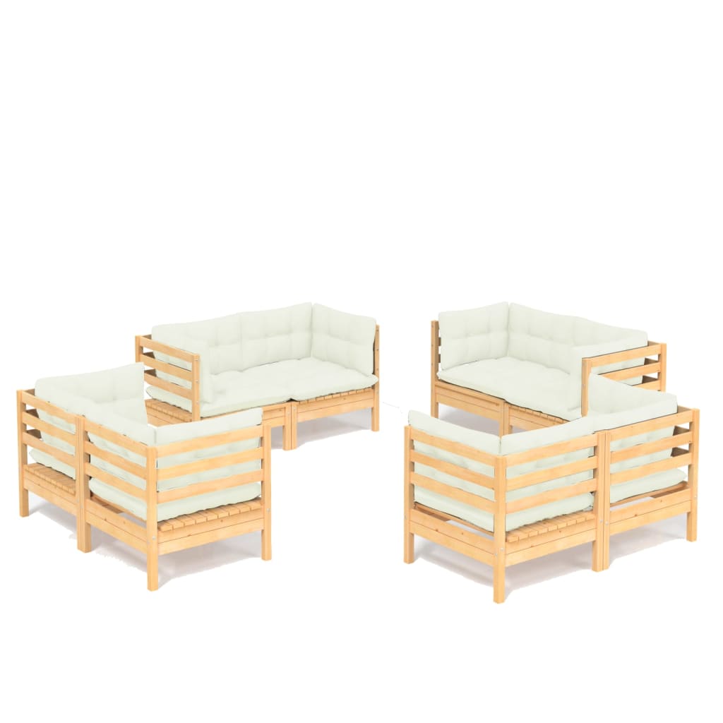 Set Mobilier De Grădină Cu Perne, 8 Piese, Crem, Lemn De Pin
