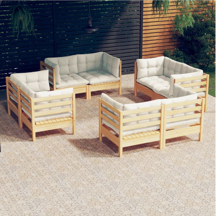 Set Mobilier De Grădină Cu Perne, 8 Piese, Crem, Lemn De Pin