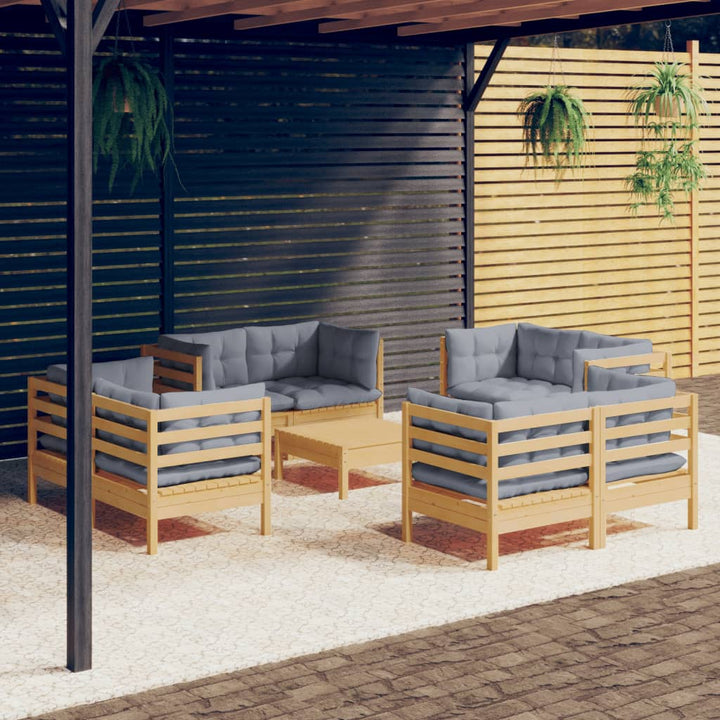 Set Mobilier De Grădină Cu Perne, 9 Piese, Antracit, Lemn Pin