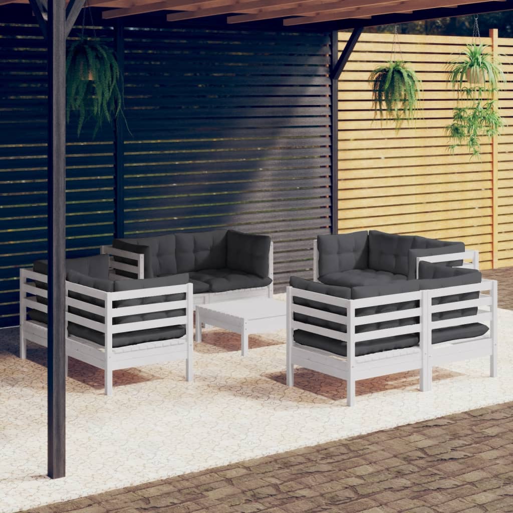 Set Mobilier De Grădină Cu Perne, 9 Piese, Antracit, Lemn Pin