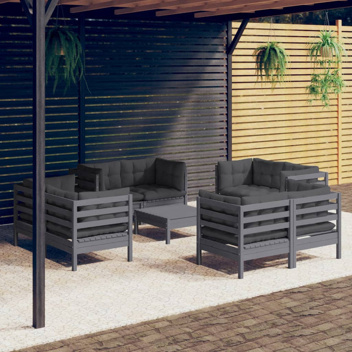 Set Mobilier De Grădină Cu Perne, 9 Piese, Antracit, Lemn Pin