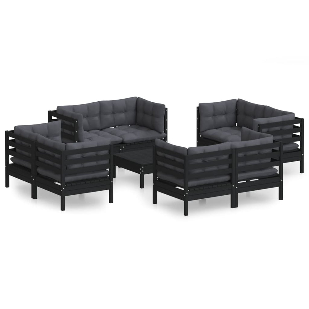 Set Mobilier De Grădină Cu Perne, 9 Piese, Antracit, Lemn Pin