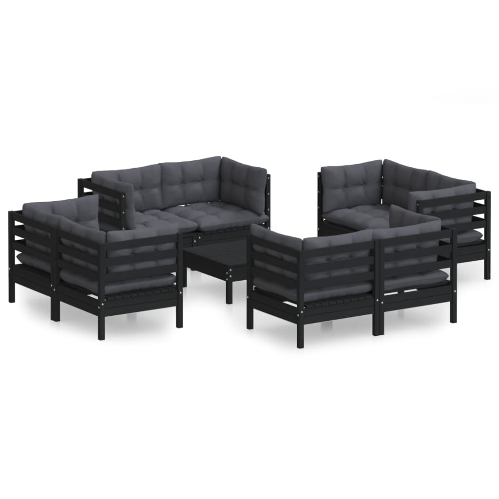 Set Mobilier De Grădină Cu Perne, 9 Piese, Antracit, Lemn Pin