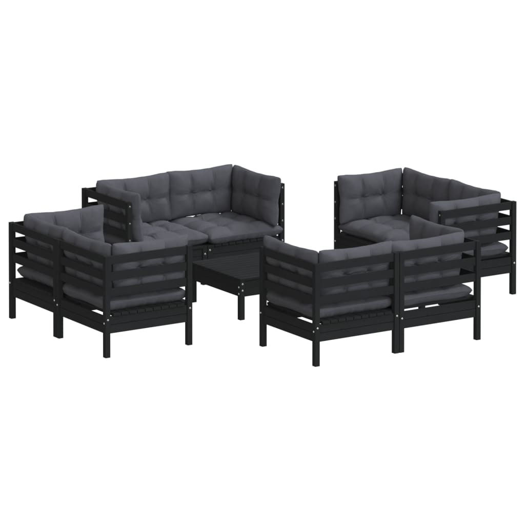Set Mobilier De Grădină Cu Perne, 9 Piese, Antracit, Lemn Pin