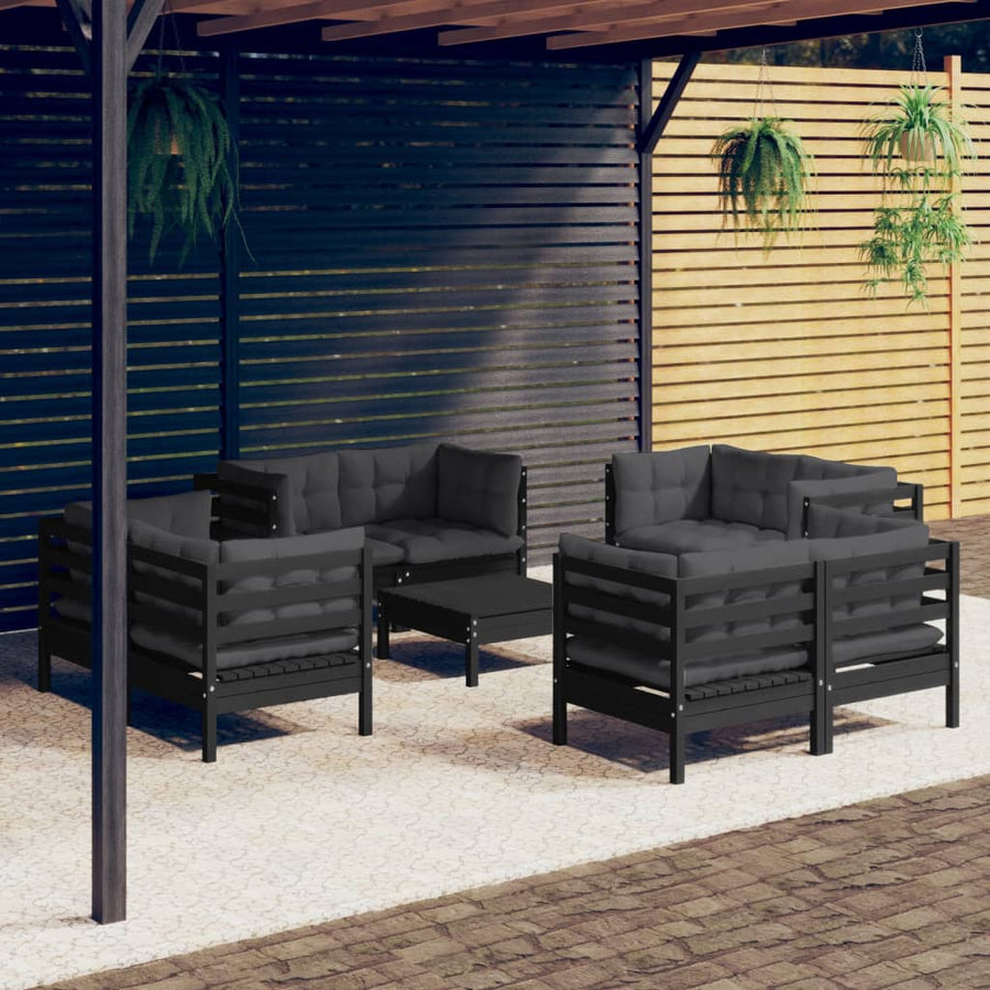 Set Mobilier De Grădină Cu Perne, 9 Piese, Antracit, Lemn Pin