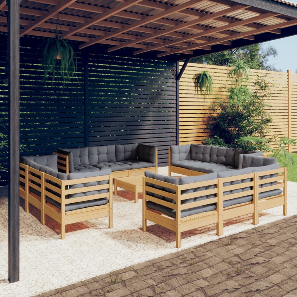 Set Mobilier Grădină Cu Perne, 13 Piese, Crem, Lemn De Pin