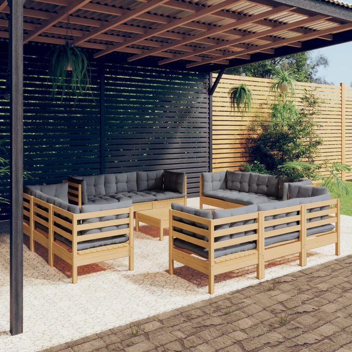 Set Mobilier Grădină Cu Perne, 13 Piese, Crem, Lemn De Pin