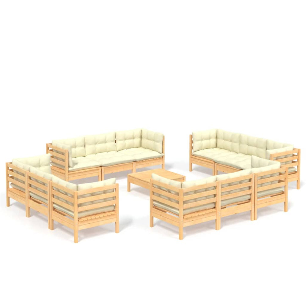 Set Mobilier Grădină Cu Perne, 13 Piese, Crem, Lemn De Pin