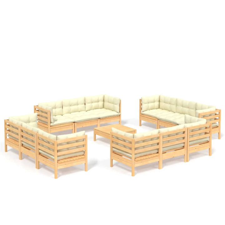 Set Mobilier Grădină Cu Perne, 13 Piese, Crem, Lemn De Pin