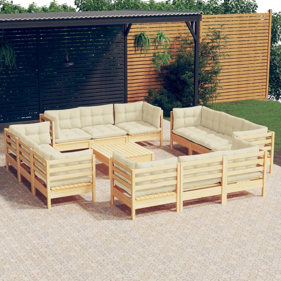 Set Mobilier Grădină Cu Perne, 13 Piese, Crem, Lemn De Pin