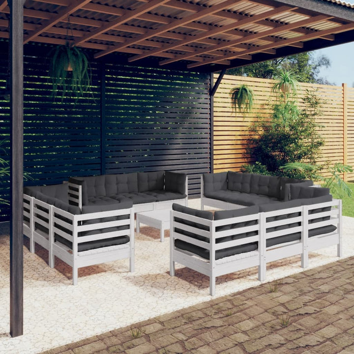 Set Mobilier Grădină Cu Perne, 13 Piese, Crem, Lemn De Pin