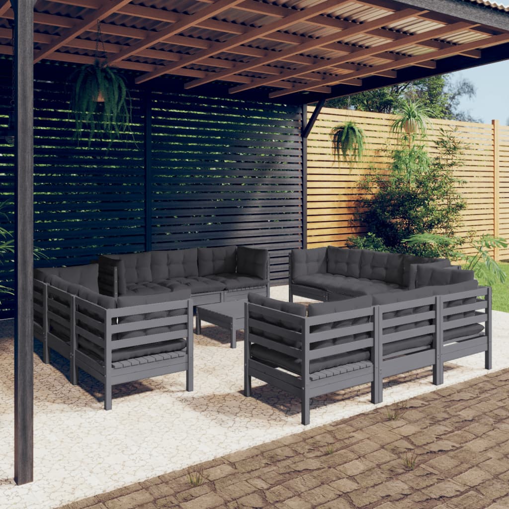 Set Mobilier Grădină Cu Perne, 13 Piese, Crem, Lemn De Pin