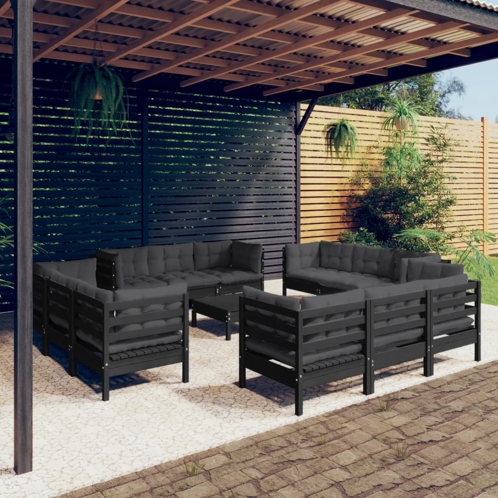 Set Mobilier Grădină Cu Perne, 13 Piese, Crem, Lemn De Pin